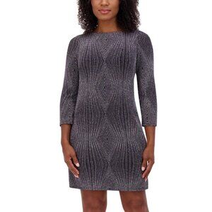 Jessica Howard Glitter-Knit T-Body 3/4-Sleeve Dress – Black & Silver (NWT 6)